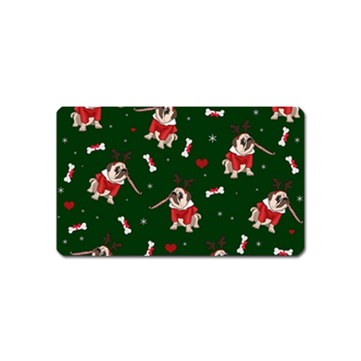 Pug Xmas Pattern Magnet (Name Card)