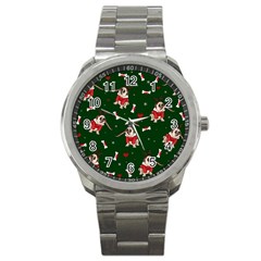 Pug Xmas Pattern Sport Metal Watch by Valentinaart