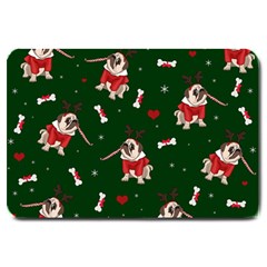 Pug Xmas Pattern Large Doormat  by Valentinaart