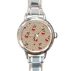 Pug Xmas Pattern Round Italian Charm Watch