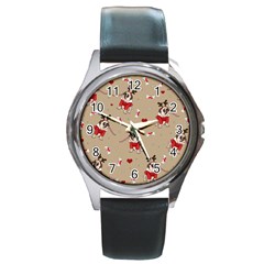 Pug Xmas Pattern Round Metal Watch