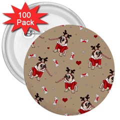 Pug Xmas Pattern 3  Buttons (100 pack) 