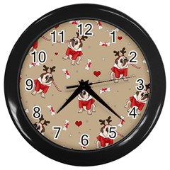 Pug Xmas Pattern Wall Clocks (Black)