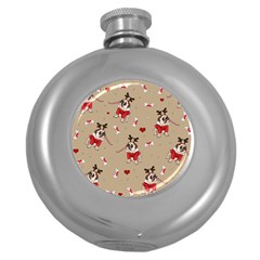 Pug Xmas Pattern Round Hip Flask (5 Oz) by Valentinaart