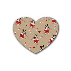 Pug Xmas Pattern Rubber Coaster (Heart) 