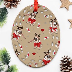 Pug Xmas Pattern Oval Filigree Ornament (Two Sides)