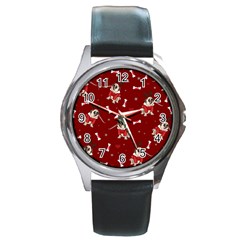 Pug Xmas Pattern Round Metal Watch by Valentinaart