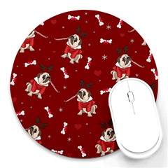 Pug Xmas Pattern Round Mousepads by Valentinaart