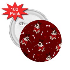 Pug Xmas Pattern 2 25  Buttons (100 Pack)  by Valentinaart