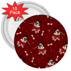 Pug Xmas Pattern 3  Buttons (10 Pack)  by Valentinaart