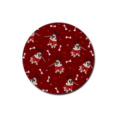 Pug Xmas Pattern Rubber Coaster (round)  by Valentinaart