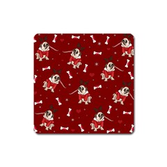 Pug Xmas Pattern Square Magnet by Valentinaart