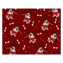 Pug Xmas Pattern Rectangular Jigsaw Puzzl by Valentinaart