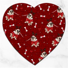 Pug Xmas Pattern Jigsaw Puzzle (heart) by Valentinaart