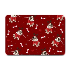 Pug Xmas Pattern Small Doormat  by Valentinaart