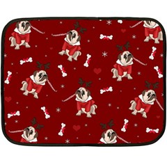 Pug Xmas Pattern Fleece Blanket (mini) by Valentinaart