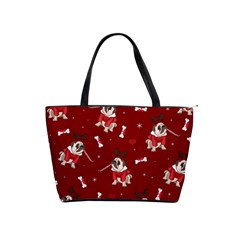 Pug Xmas Pattern Shoulder Handbags by Valentinaart