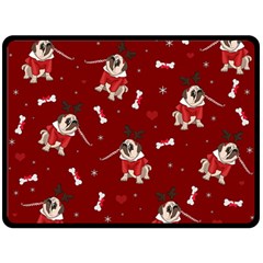 Pug Xmas Pattern Fleece Blanket (large)  by Valentinaart