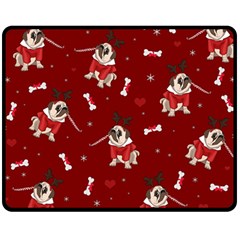 Pug Xmas Pattern Fleece Blanket (medium)  by Valentinaart