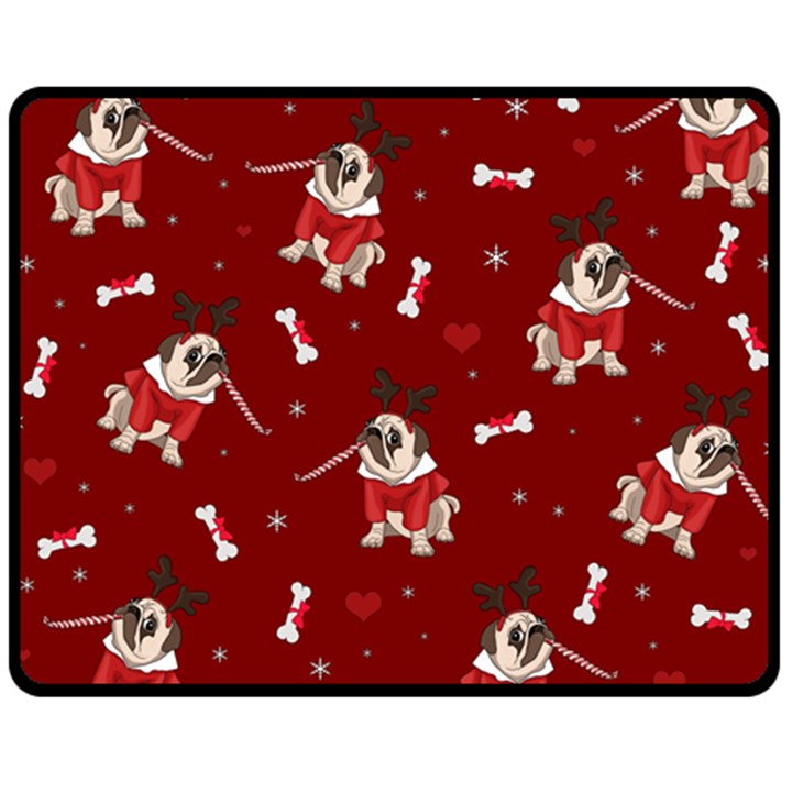 Pug Xmas Pattern Fleece Blanket (Medium) 