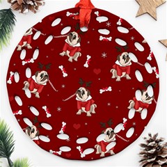 Pug Xmas Pattern Ornament (round Filigree) by Valentinaart