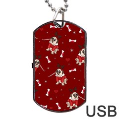 Pug Xmas Pattern Dog Tag Usb Flash (one Side) by Valentinaart