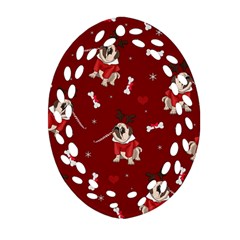 Pug Xmas Pattern Oval Filigree Ornament (two Sides) by Valentinaart