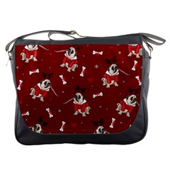 Pug Xmas Pattern Messenger Bags by Valentinaart