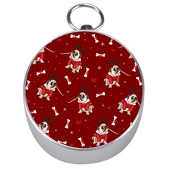 Pug Xmas Pattern Silver Compasses by Valentinaart