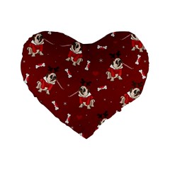 Pug Xmas Pattern Standard 16  Premium Flano Heart Shape Cushions by Valentinaart