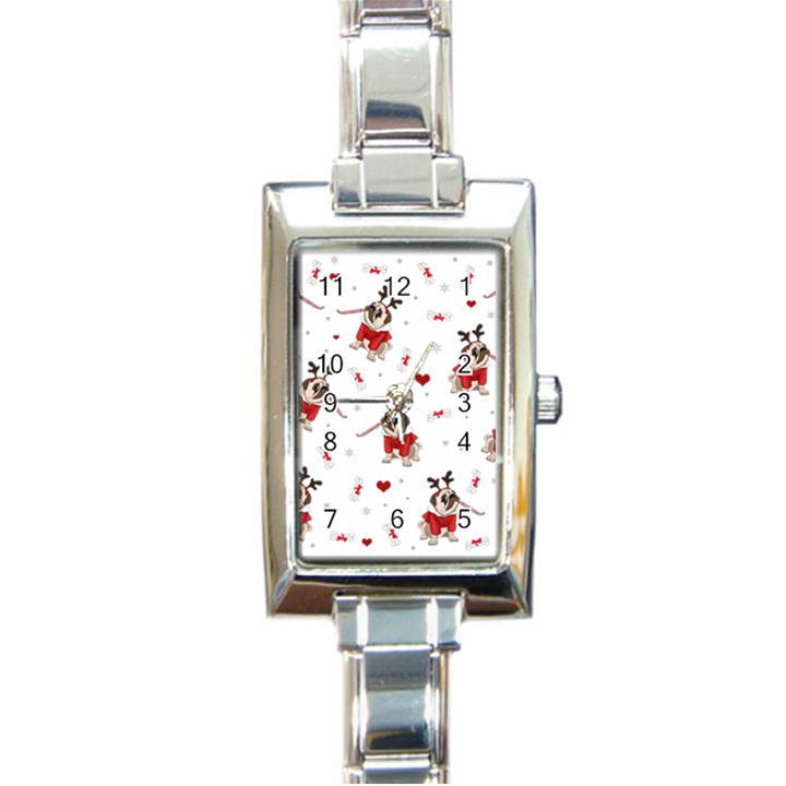 Pug Xmas Pattern Rectangle Italian Charm Watch