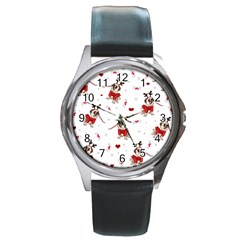 Pug Xmas Pattern Round Metal Watch