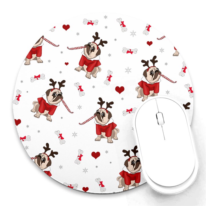 Pug Xmas Pattern Round Mousepads