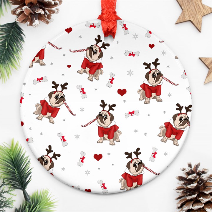 Pug Xmas Pattern Ornament (Round)