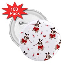 Pug Xmas Pattern 2 25  Buttons (100 Pack)  by Valentinaart