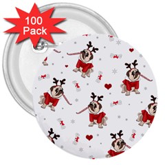 Pug Xmas Pattern 3  Buttons (100 Pack)  by Valentinaart