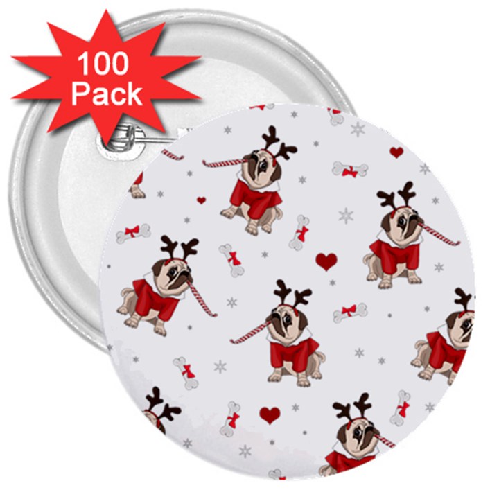 Pug Xmas Pattern 3  Buttons (100 pack) 