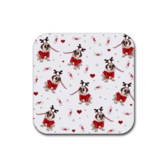 Pug Xmas Pattern Rubber Coaster (square)  by Valentinaart