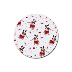 Pug Xmas Pattern Rubber Round Coaster (4 pack) 