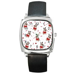 Pug Xmas Pattern Square Metal Watch