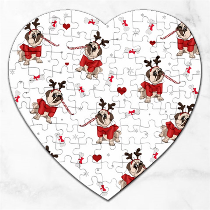 Pug Xmas Pattern Jigsaw Puzzle (Heart)