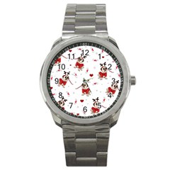 Pug Xmas Pattern Sport Metal Watch by Valentinaart