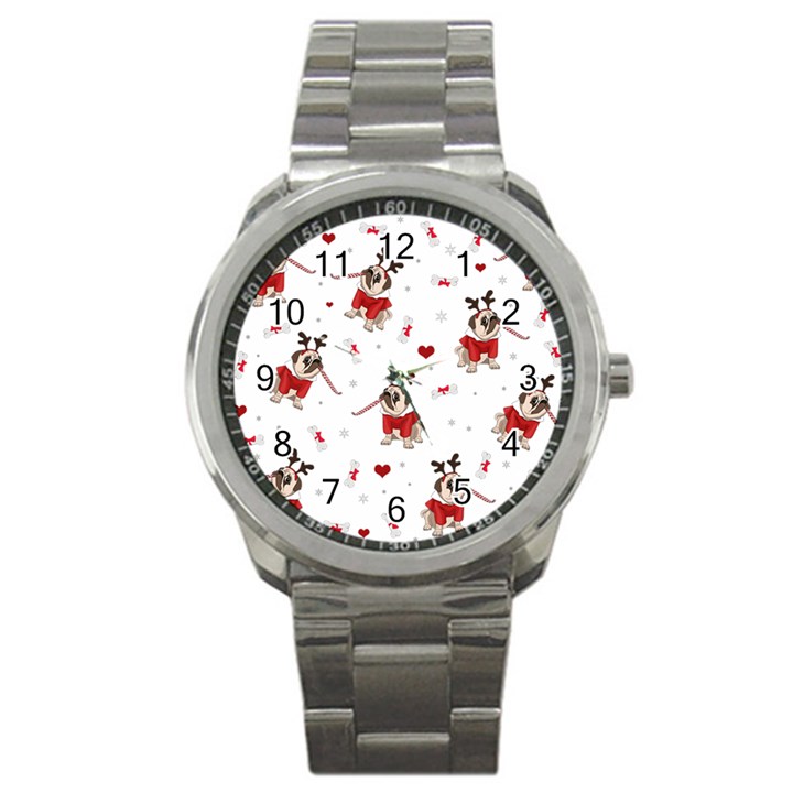 Pug Xmas Pattern Sport Metal Watch