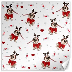 Pug Xmas Pattern Canvas 12  X 12   by Valentinaart