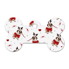 Pug Xmas Pattern Dog Tag Bone (Two Sides)