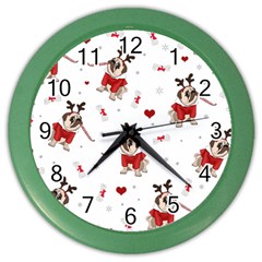 Pug Xmas Pattern Color Wall Clocks