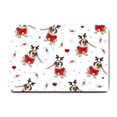 Pug Xmas Pattern Small Doormat  by Valentinaart