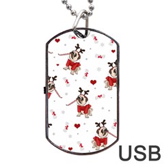 Pug Xmas Pattern Dog Tag Usb Flash (two Sides) by Valentinaart