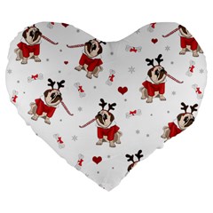 Pug Xmas Pattern Large 19  Premium Heart Shape Cushions