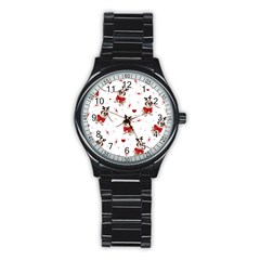 Pug Xmas Pattern Stainless Steel Round Watch